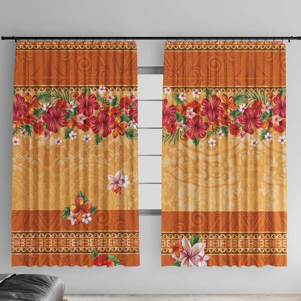 Hawaii Hibiscus Window Curtain Turtles and Tribal Motifs Vintage Floral Style