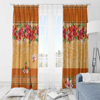 Hawaii Hibiscus Window Curtain Turtles and Tribal Motifs Vintage Floral Style