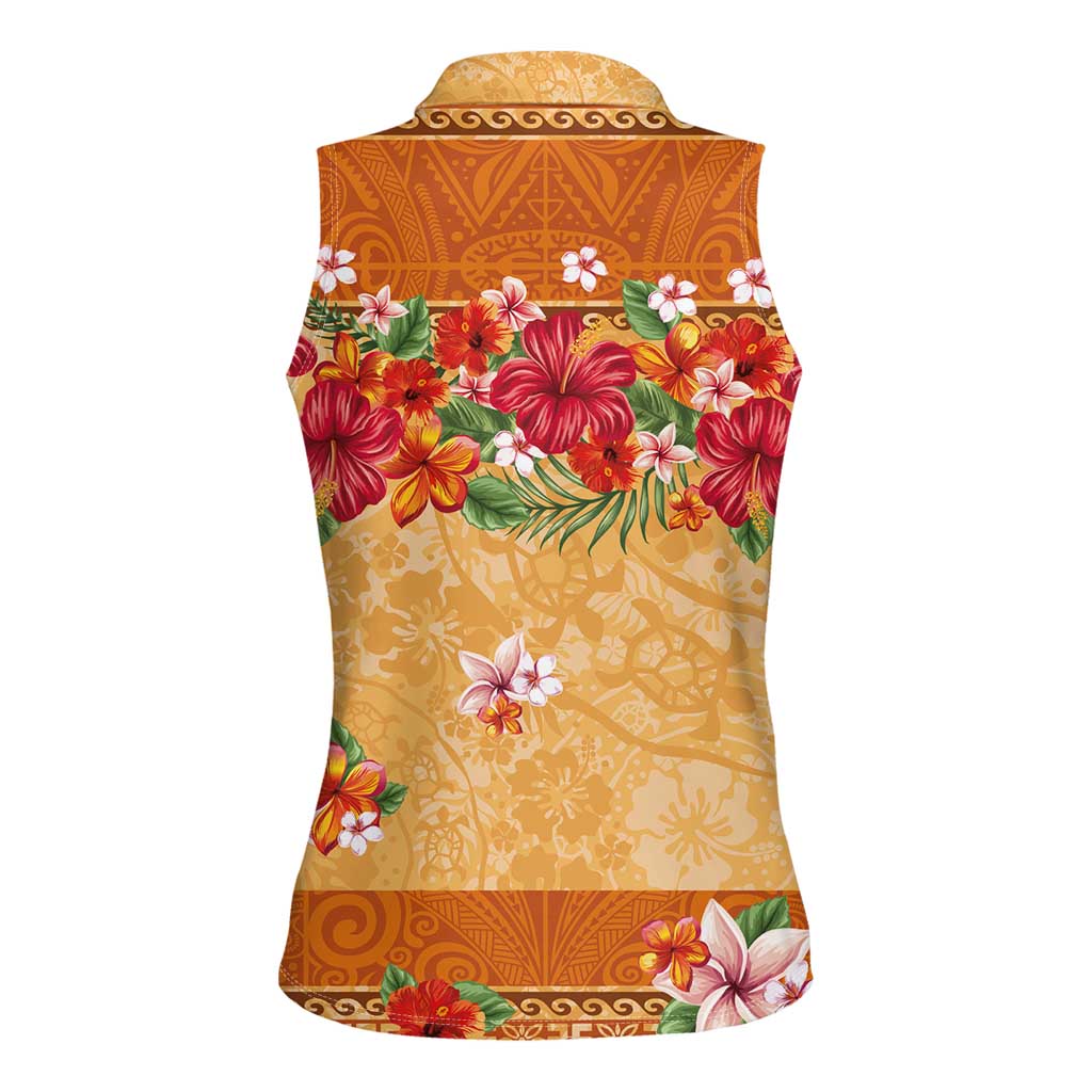 Hawaii Hibiscus Women Sleeveless Polo Shirt Turtles and Tribal Motifs Vintage Floral Style LT03 - Polynesian Pride