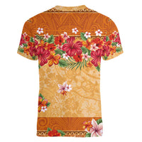Hawaii Hibiscus Women V-Neck T-Shirt Turtles and Tribal Motifs Vintage Floral Style LT03 - Polynesian Pride
