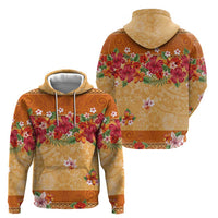 Hawaii Hibiscus Zip Hoodie Turtles and Tribal Motifs Vintage Floral Style