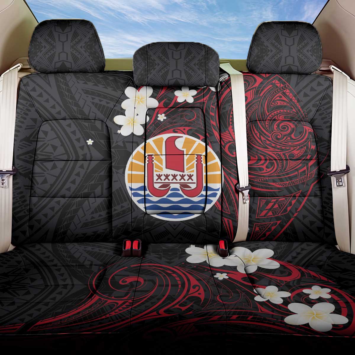 French Polynesia Tiare Day Back Car Seat Cover Seal and Polynesian Pattern