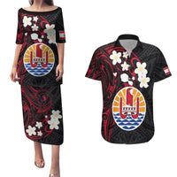 French Polynesia Tiare Day Couples Matching Puletasi and Hawaiian Shirt Seal and Polynesian Pattern LT03 Black - Polynesian Pride