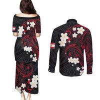 French Polynesia Tiare Day Couples Matching Puletasi and Long Sleeve Button Shirt Seal and Polynesian Pattern LT03 - Polynesian Pride