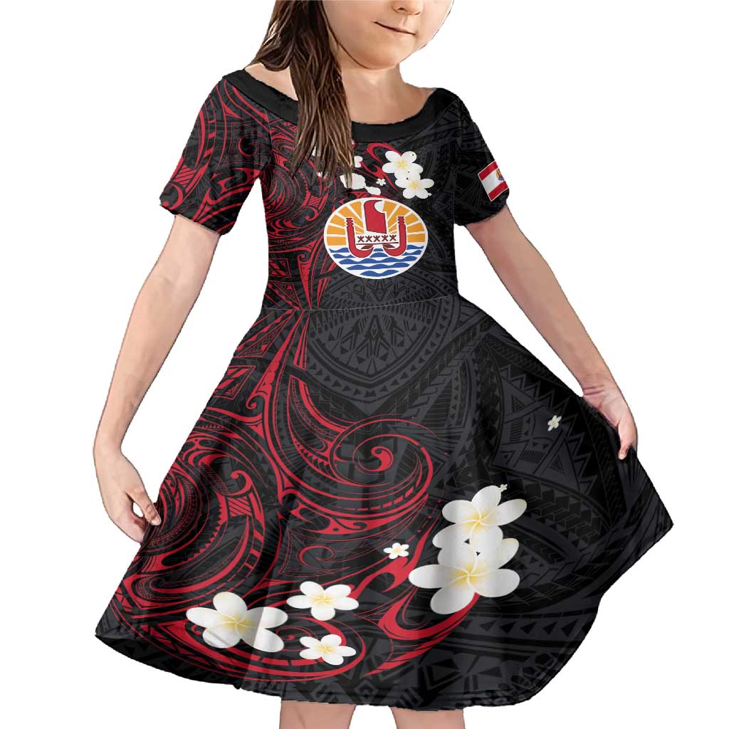 French Polynesia Tiare Day Family Matching Mermaid Dress and Hawaiian Shirt Seal and Polynesian Pattern LT03 Daughter's Dress Black - Polynesian Pride