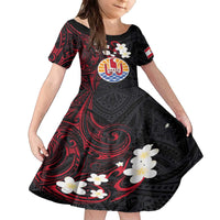 French Polynesia Tiare Day Family Matching Off The Shoulder Long Sleeve Dress and Hawaiian Shirt Seal and Polynesian Pattern LT03 Daughter's Dress Black - Polynesian Pride