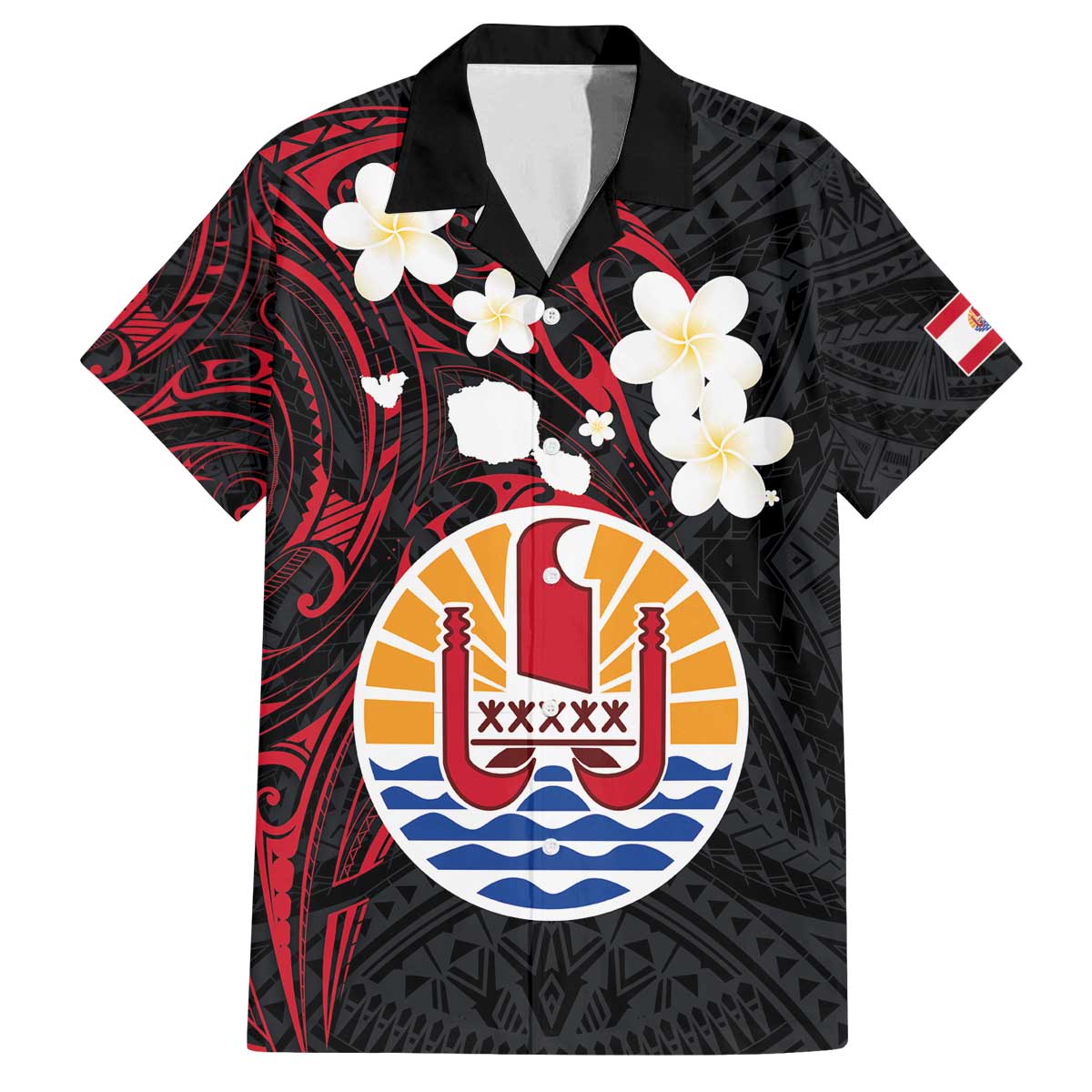 French Polynesia Tiare Day Family Matching Off The Shoulder Long Sleeve Dress and Hawaiian Shirt Seal and Polynesian Pattern LT03 Dad's Shirt - Short Sleeve Black - Polynesian Pride