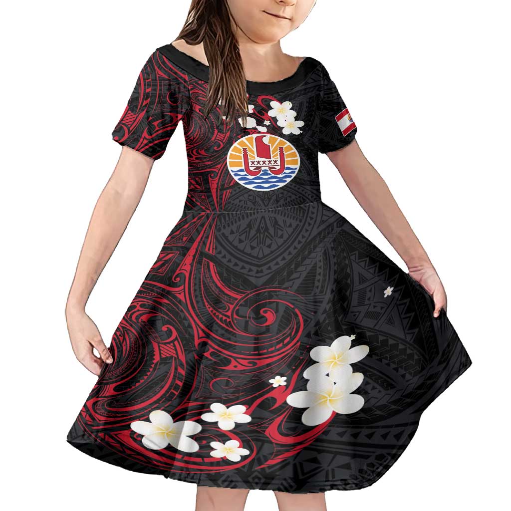 French Polynesia Tiare Day Family Matching Off Shoulder Maxi Dress and Hawaiian Shirt Seal and Polynesian Pattern LT03 Daughter's Dress Black - Polynesian Pride