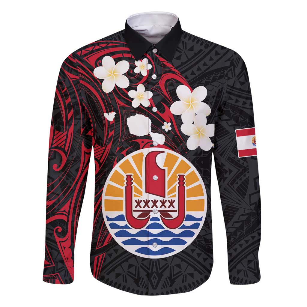 French Polynesia Tiare Day Family Matching Off Shoulder Short Dress and Hawaiian Shirt Seal and Polynesian Pattern LT03 Dad's Shirt - Long Sleeve Black - Polynesian Pride
