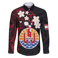 French Polynesia Tiare Day Family Matching Off Shoulder Short Dress and Hawaiian Shirt Seal and Polynesian Pattern LT03 Dad's Shirt - Long Sleeve Black - Polynesian Pride