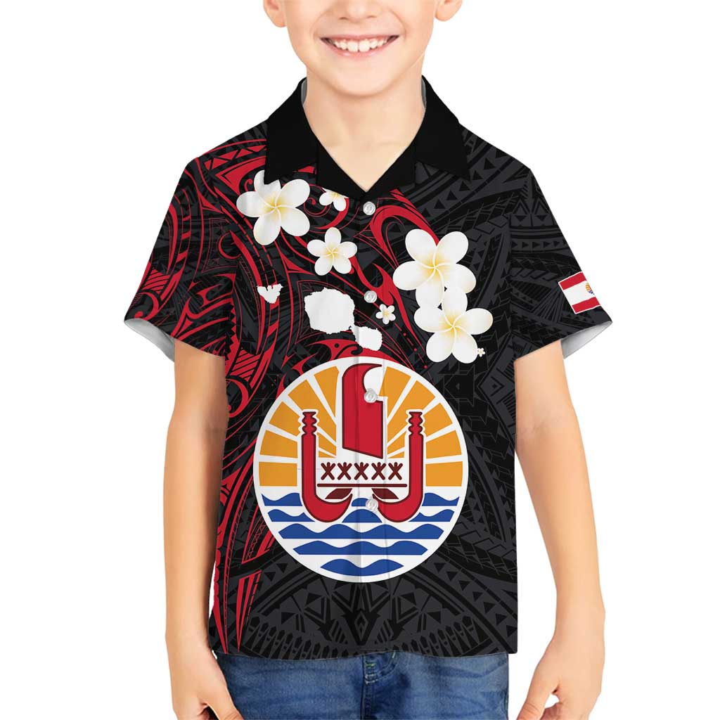 French Polynesia Tiare Day Family Matching Off Shoulder Short Dress and Hawaiian Shirt Seal and Polynesian Pattern LT03 Son's Shirt Black - Polynesian Pride