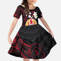 French Polynesia Tiare Day Kid Short Sleeve Dress Seal and Polynesian Pattern LT03 KID Black - Polynesian Pride