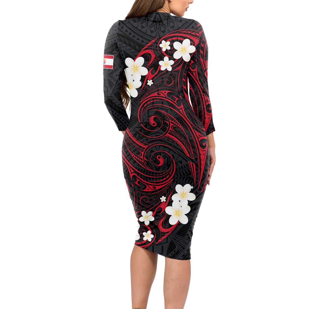 French Polynesia Tiare Day Long Sleeve Bodycon Dress Seal and Polynesian Pattern LT03 - Polynesian Pride