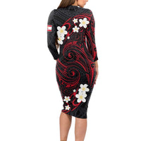 French Polynesia Tiare Day Long Sleeve Bodycon Dress Seal and Polynesian Pattern LT03 - Polynesian Pride