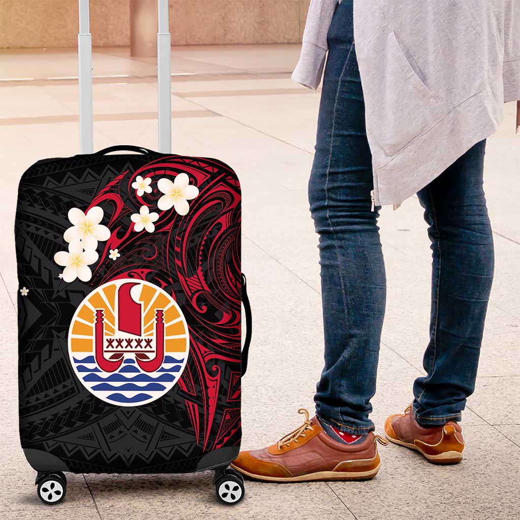 French Polynesia Tiare Day Luggage Cover Seal and Polynesian Pattern LT03 Black - Polynesian Pride
