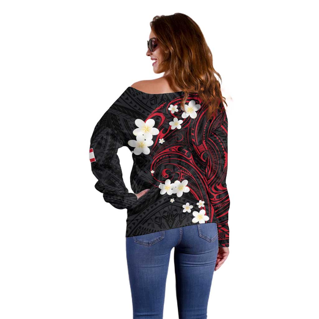 French Polynesia Tiare Day Off Shoulder Sweater Seal and Polynesian Pattern