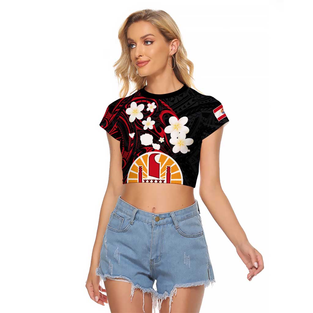 French Polynesia Tiare Day Raglan Cropped T Shirt Seal and Polynesian Pattern LT03 Female Black - Polynesian Pride