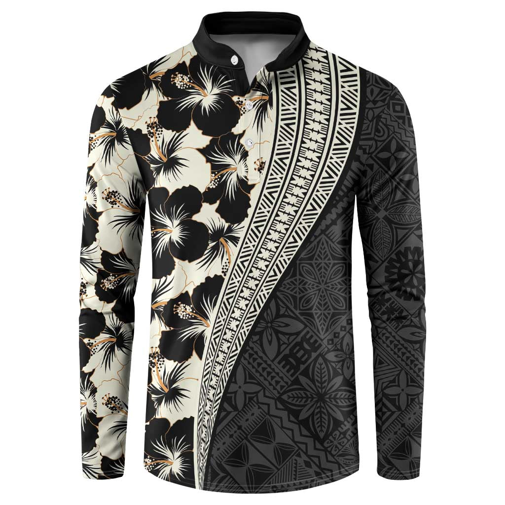 Bula Hibiscus Festival Button Sweatshirt Tapa Pattern Half Style LT03 Beige - Polynesian Pride
