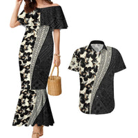 Bula Hibiscus Festival Couples Matching Mermaid Dress and Hawaiian Shirt Tapa Pattern Half Style LT03 Beige - Polynesian Pride
