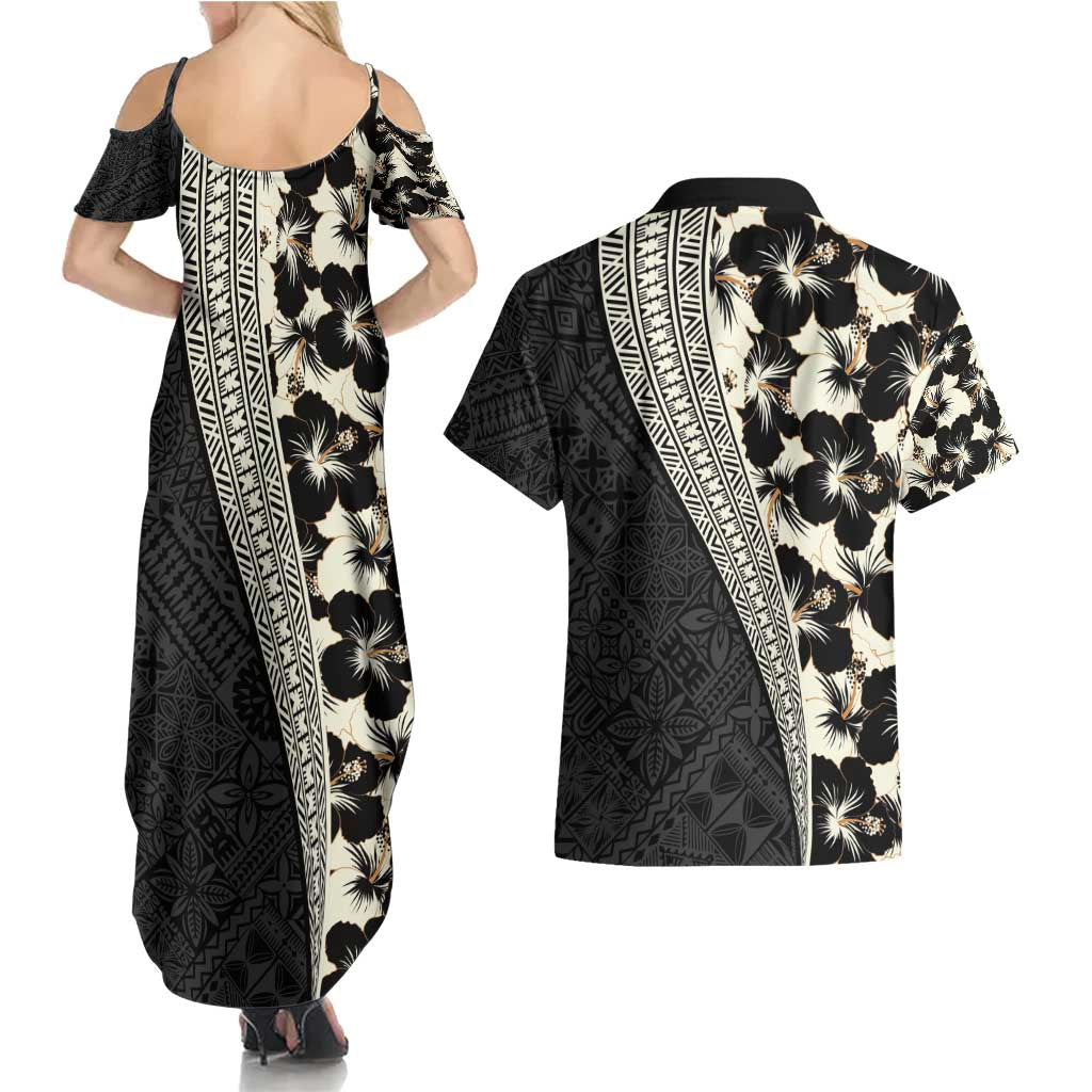 Bula Hibiscus Festival Couples Matching Summer Maxi Dress and Hawaiian Shirt Tapa Pattern Half Style