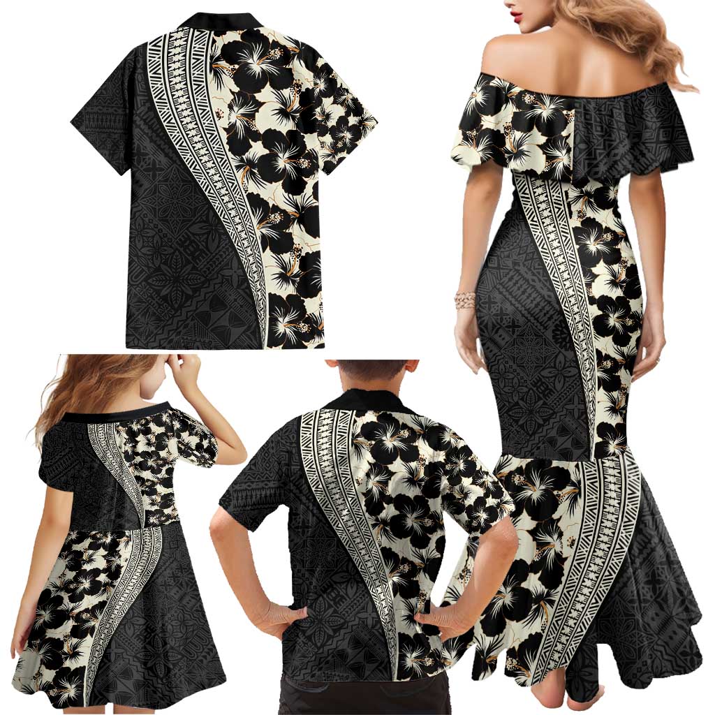 Bula Hibiscus Festival Family Matching Mermaid Dress and Hawaiian Shirt Tapa Pattern Half Style LT03 - Polynesian Pride