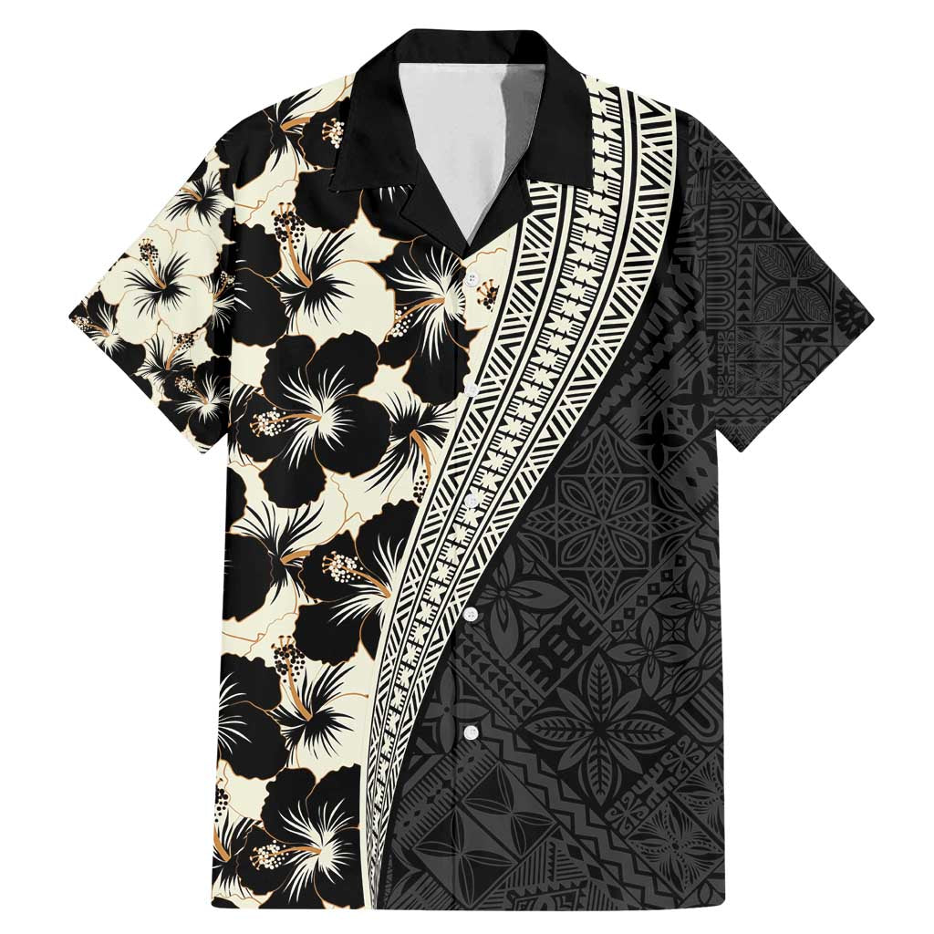 Bula Hibiscus Festival Family Matching Mermaid Dress and Hawaiian Shirt Tapa Pattern Half Style LT03 Dad's Shirt - Short Sleeve Beige - Polynesian Pride