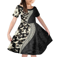 Bula Hibiscus Festival Family Matching Off Shoulder Maxi Dress and Hawaiian Shirt Tapa Pattern Half Style LT03 Daughter's Dress Beige - Polynesian Pride