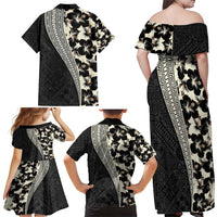 Bula Hibiscus Festival Family Matching Off Shoulder Maxi Dress and Hawaiian Shirt Tapa Pattern Half Style LT03 - Polynesian Pride