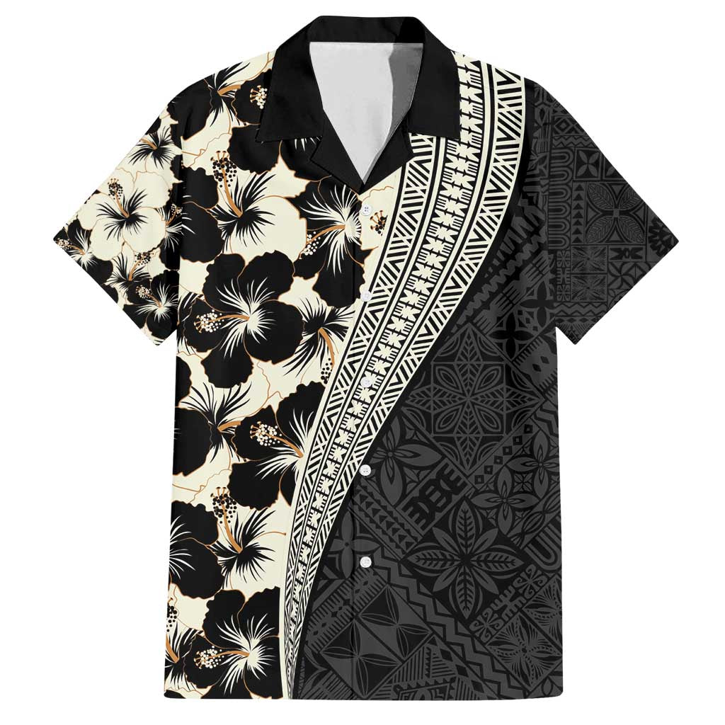 Bula Hibiscus Festival Family Matching Off Shoulder Maxi Dress and Hawaiian Shirt Tapa Pattern Half Style LT03 Dad's Shirt - Short Sleeve Beige - Polynesian Pride