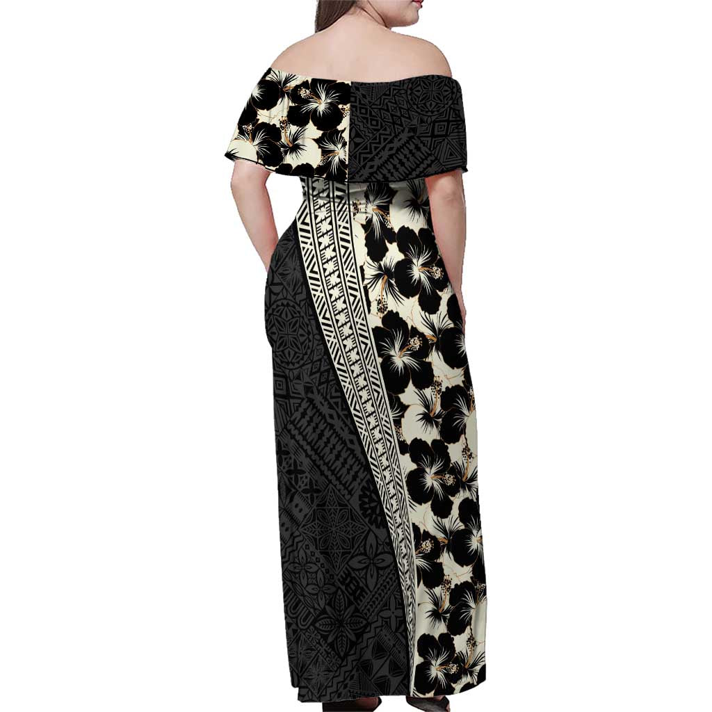 Bula Hibiscus Festival Family Matching Off Shoulder Maxi Dress and Hawaiian Shirt Tapa Pattern Half Style LT03 - Polynesian Pride