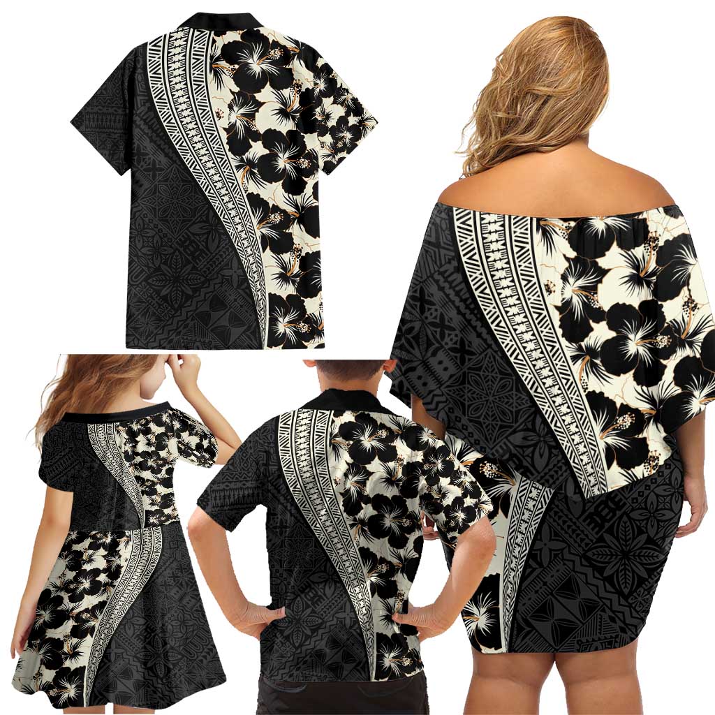 Bula Hibiscus Festival Family Matching Off Shoulder Short Dress and Hawaiian Shirt Tapa Pattern Half Style LT03 - Polynesian Pride
