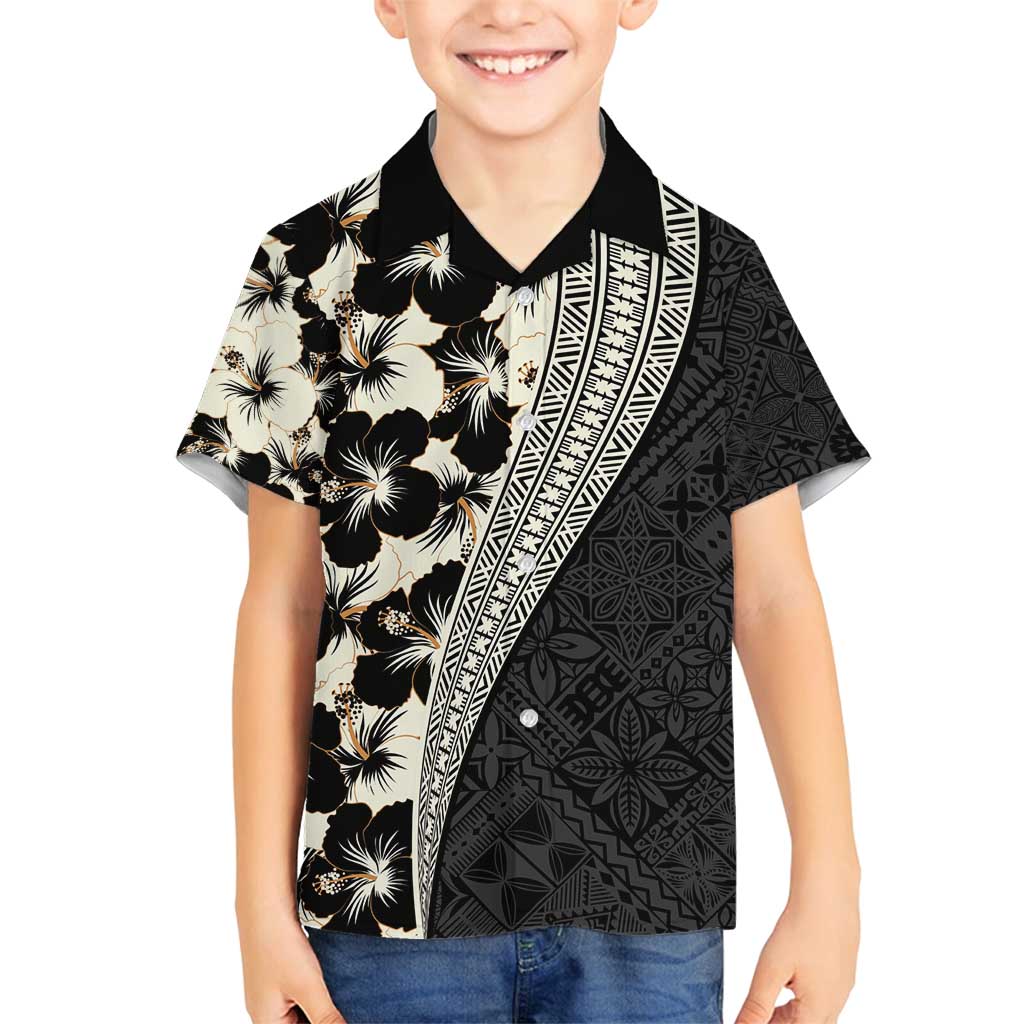 Bula Hibiscus Festival Family Matching Tank Maxi Dress and Hawaiian Shirt Tapa Pattern Half Style LT03 Son's Shirt Beige - Polynesian Pride