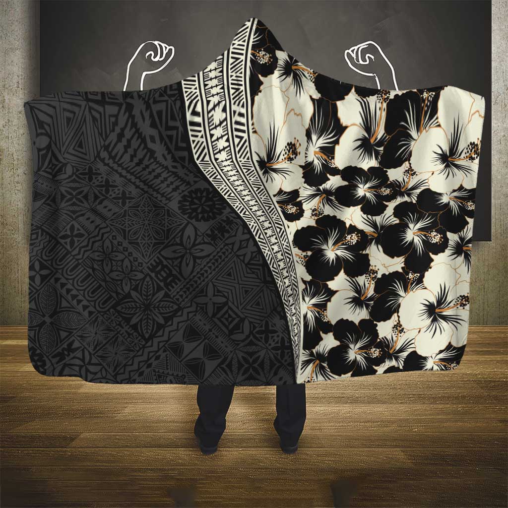 Bula Hibiscus Festival Hooded Blanket Tapa Pattern Half Style