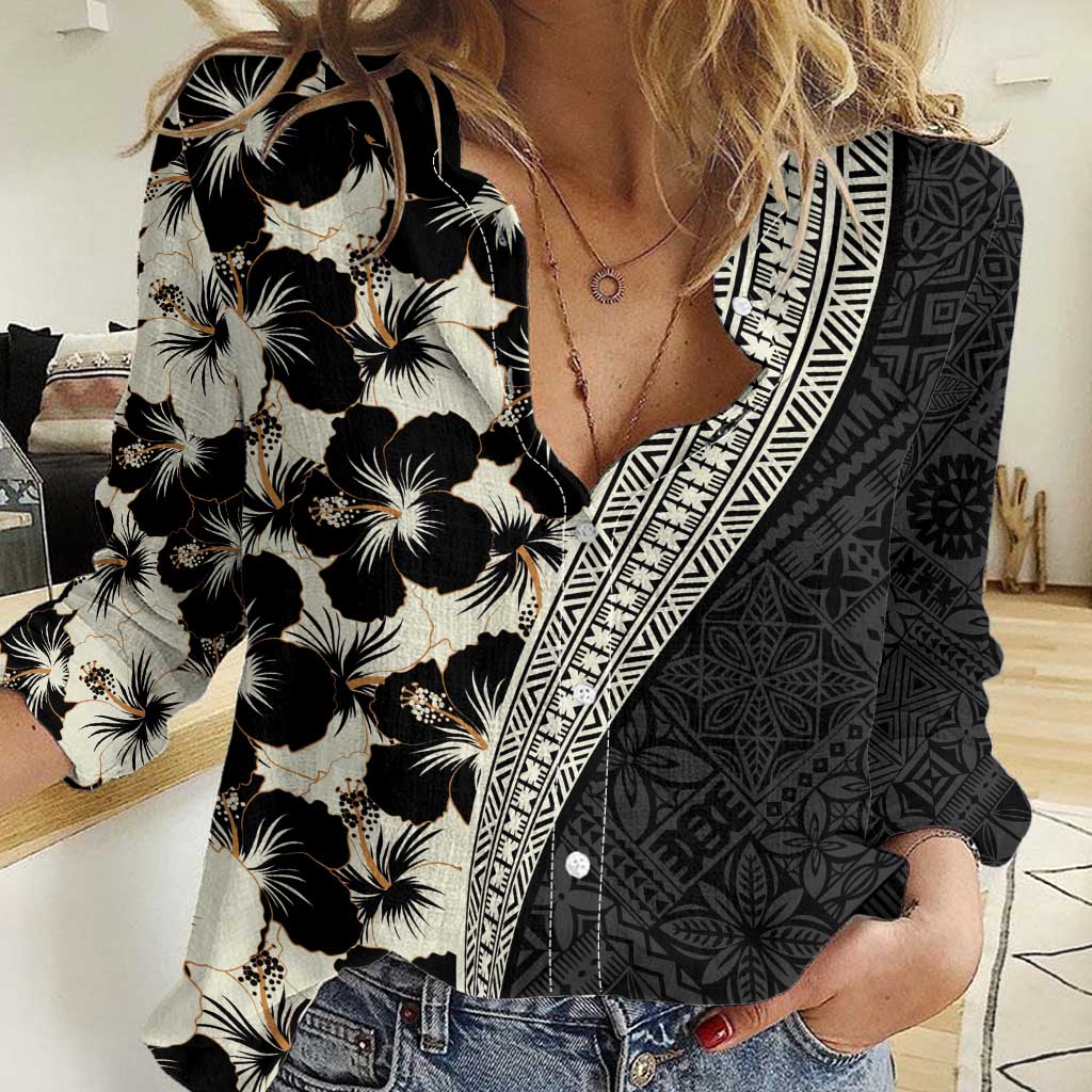 Bula Hibiscus Festival Women Casual Shirt Tapa Pattern Half Style LT03 Female Beige - Polynesian Pride
