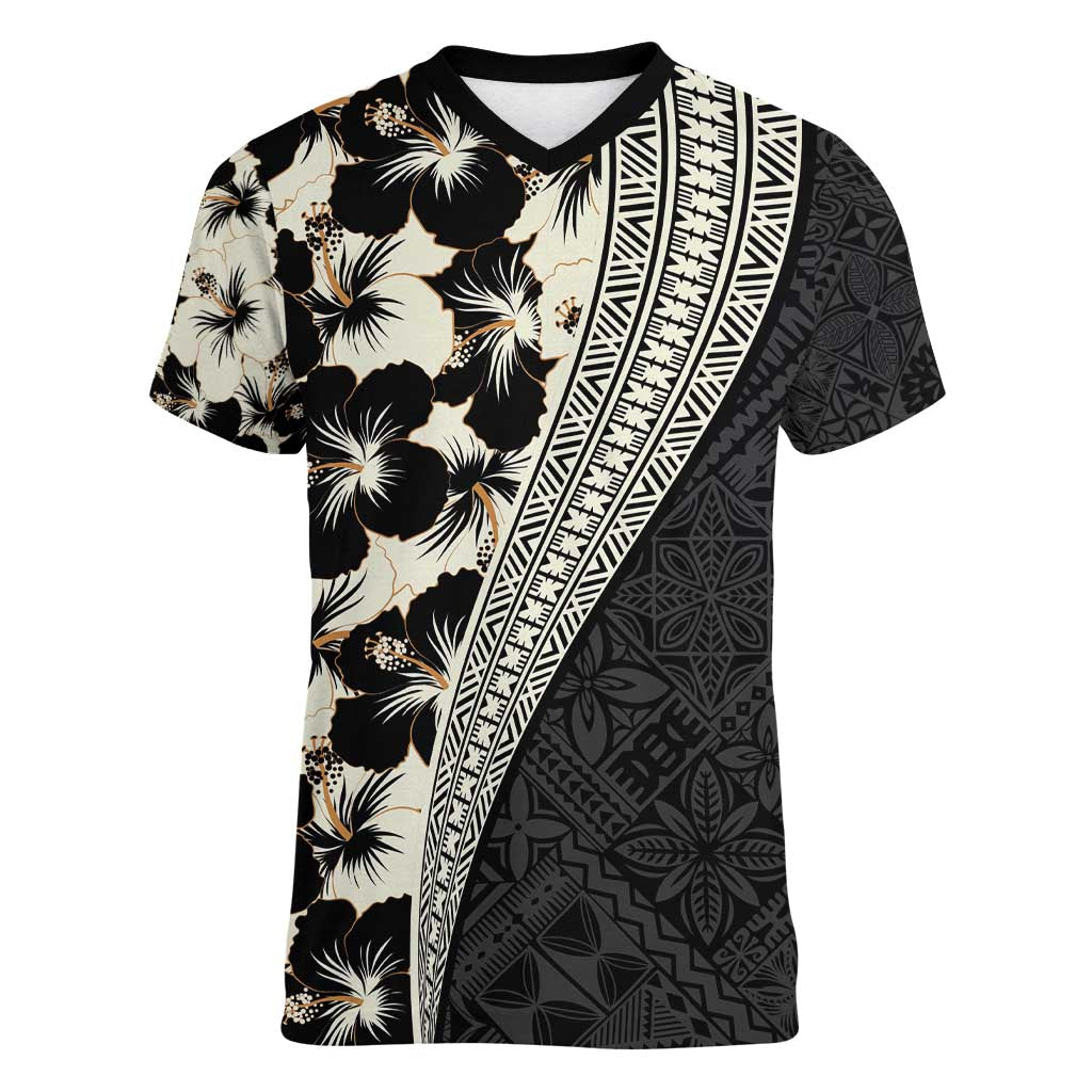 Bula Hibiscus Festival Women V-Neck T-Shirt Tapa Pattern Half Style LT03 Female Beige - Polynesian Pride