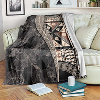 Bula Hibiscus Festival Blanket Fijian Masi Pattern Half Style LT03 Beige - Polynesian Pride
