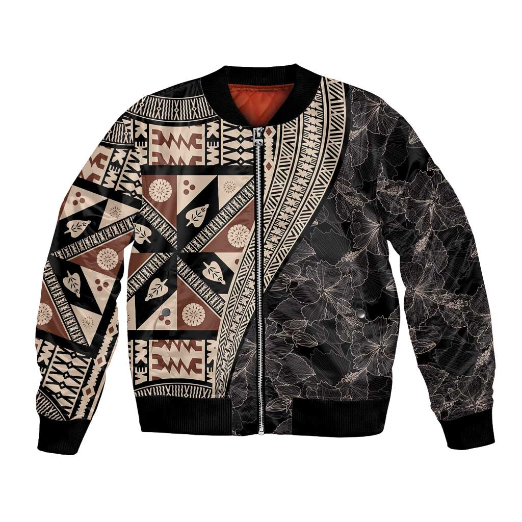 Bula Hibiscus Festival Bomber Jacket Fijian Masi Pattern Half Style