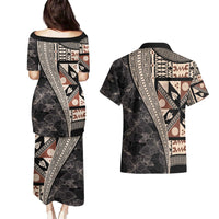 Bula Hibiscus Festival Couples Matching Puletasi and Hawaiian Shirt Fijian Masi Pattern Half Style LT03 - Polynesian Pride