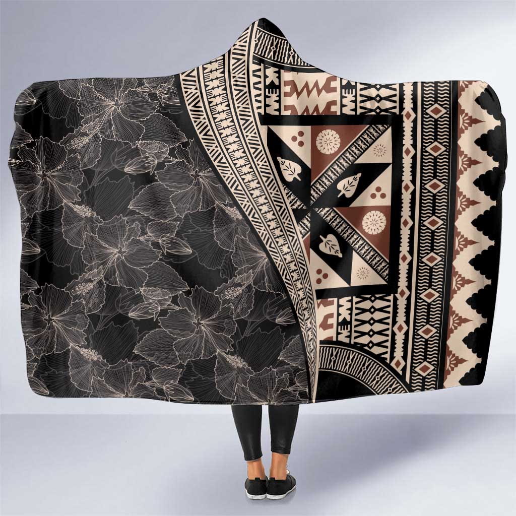 Bula Hibiscus Festival Hooded Blanket Fijian Masi Pattern Half Style LT03 One Size Beige - Polynesian Pride