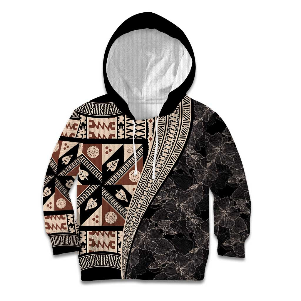 Bula Hibiscus Festival Kid Hoodie Fijian Masi Pattern Half Style