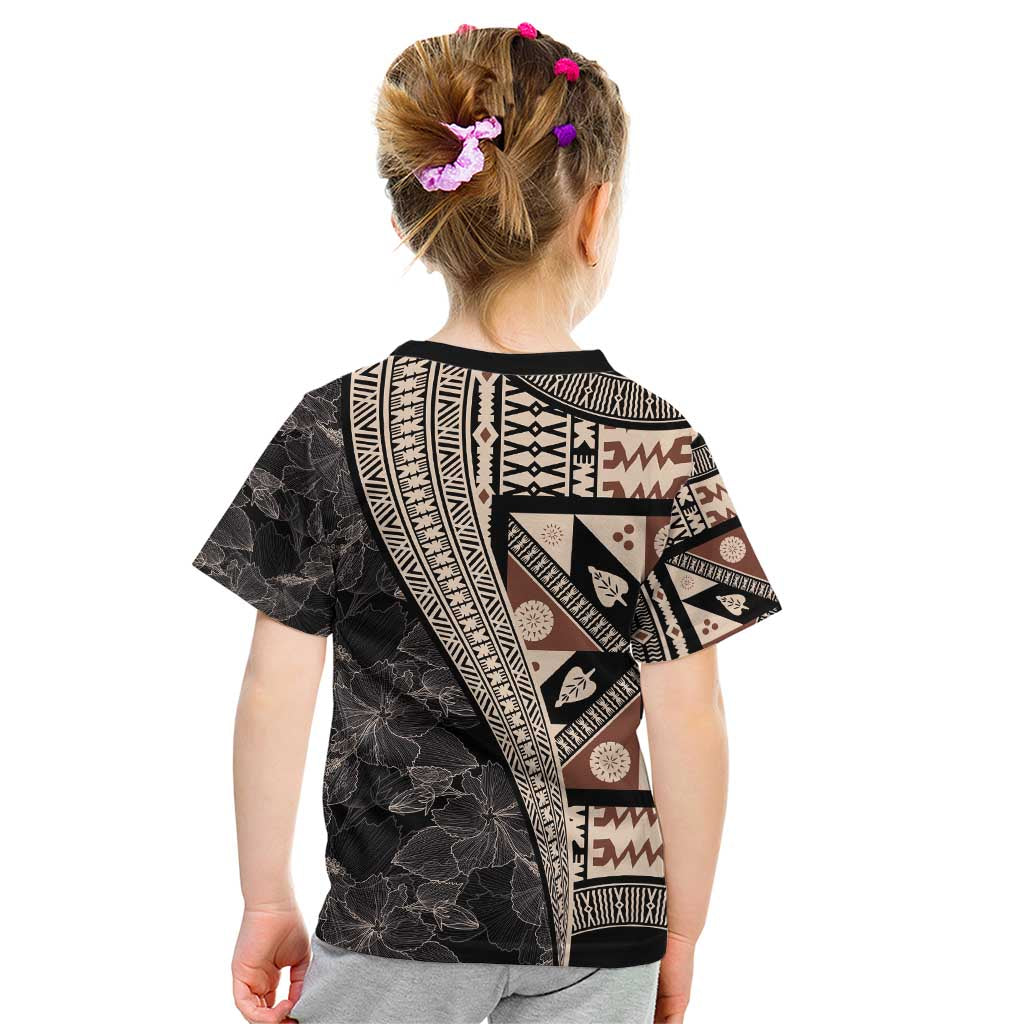 Bula Hibiscus Festival Kid T Shirt Fijian Masi Pattern Half Style