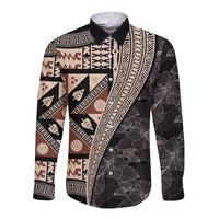 Bula Hibiscus Festival Long Sleeve Button Shirt Fijian Masi Pattern Half Style