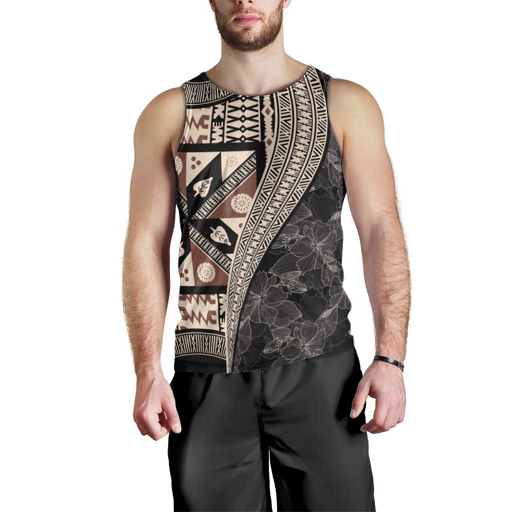 Bula Hibiscus Festival Men Tank Top Fijian Masi Pattern Half Style