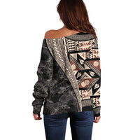 Bula Hibiscus Festival Off Shoulder Sweater Fijian Masi Pattern Half Style