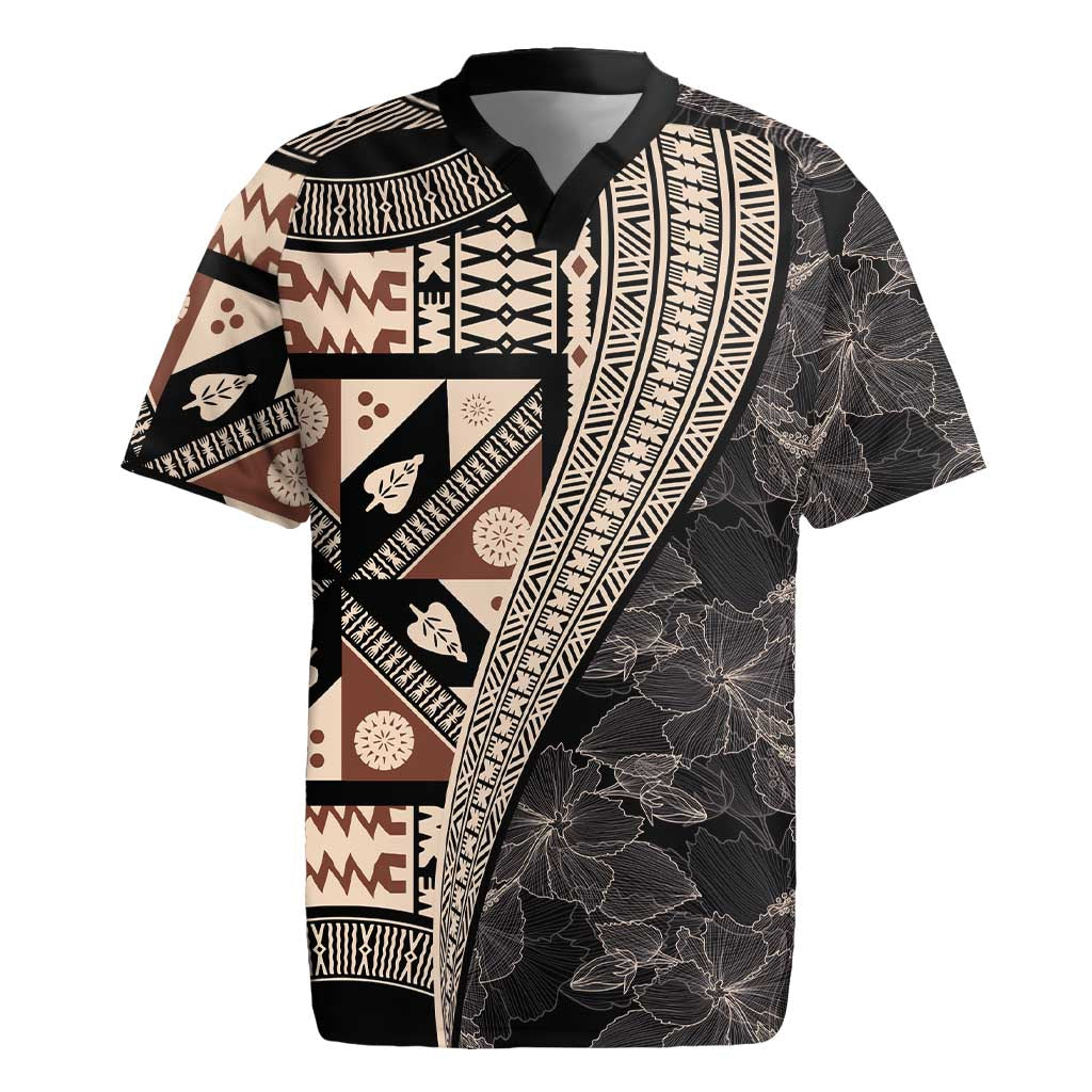 Bula Hibiscus Festival Rugby Jersey Fijian Masi Pattern Half Style