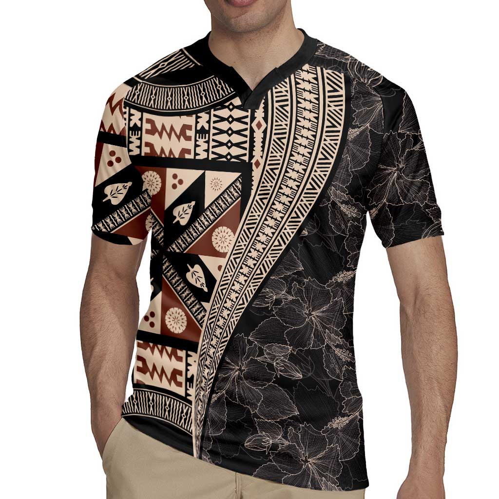 Bula Hibiscus Festival Rugby Jersey Fijian Masi Pattern Half Style