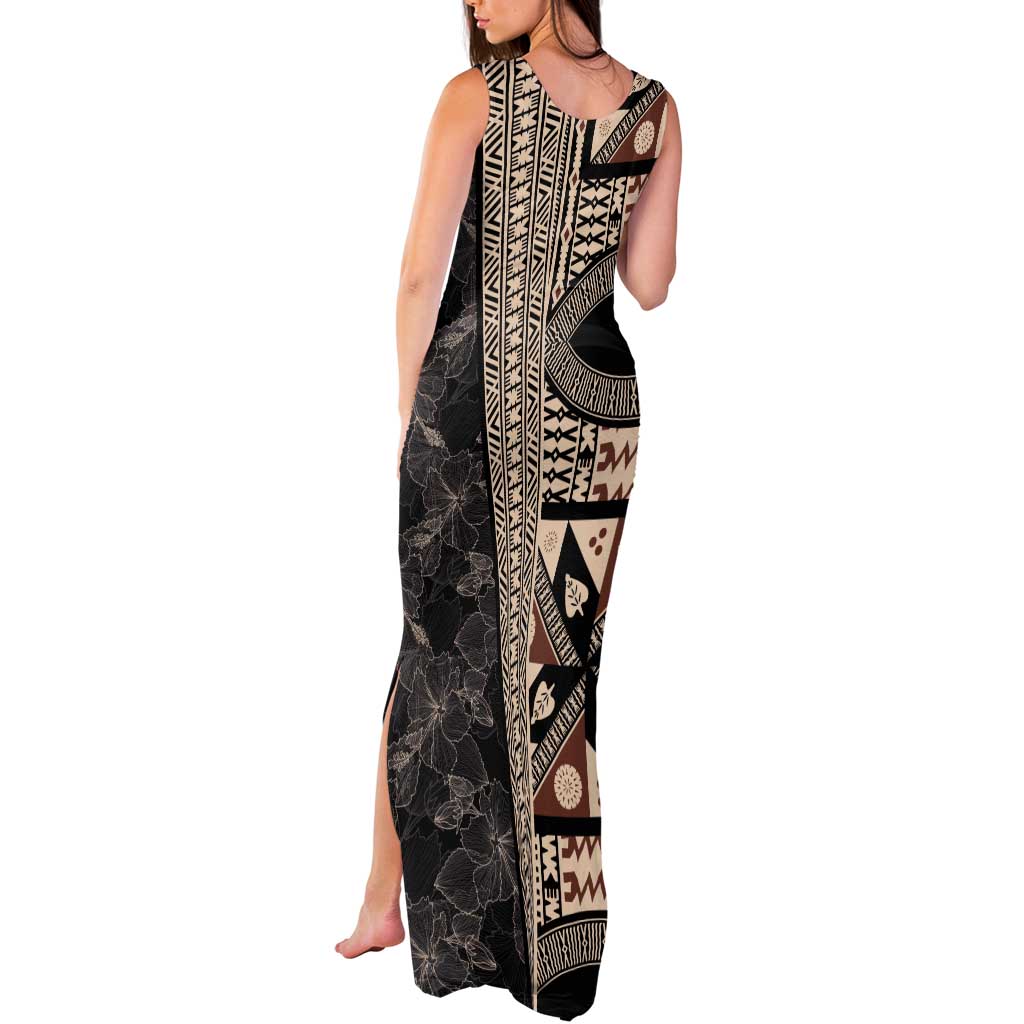 Bula Hibiscus Festival Tank Maxi Dress Fijian Masi Pattern Half Style