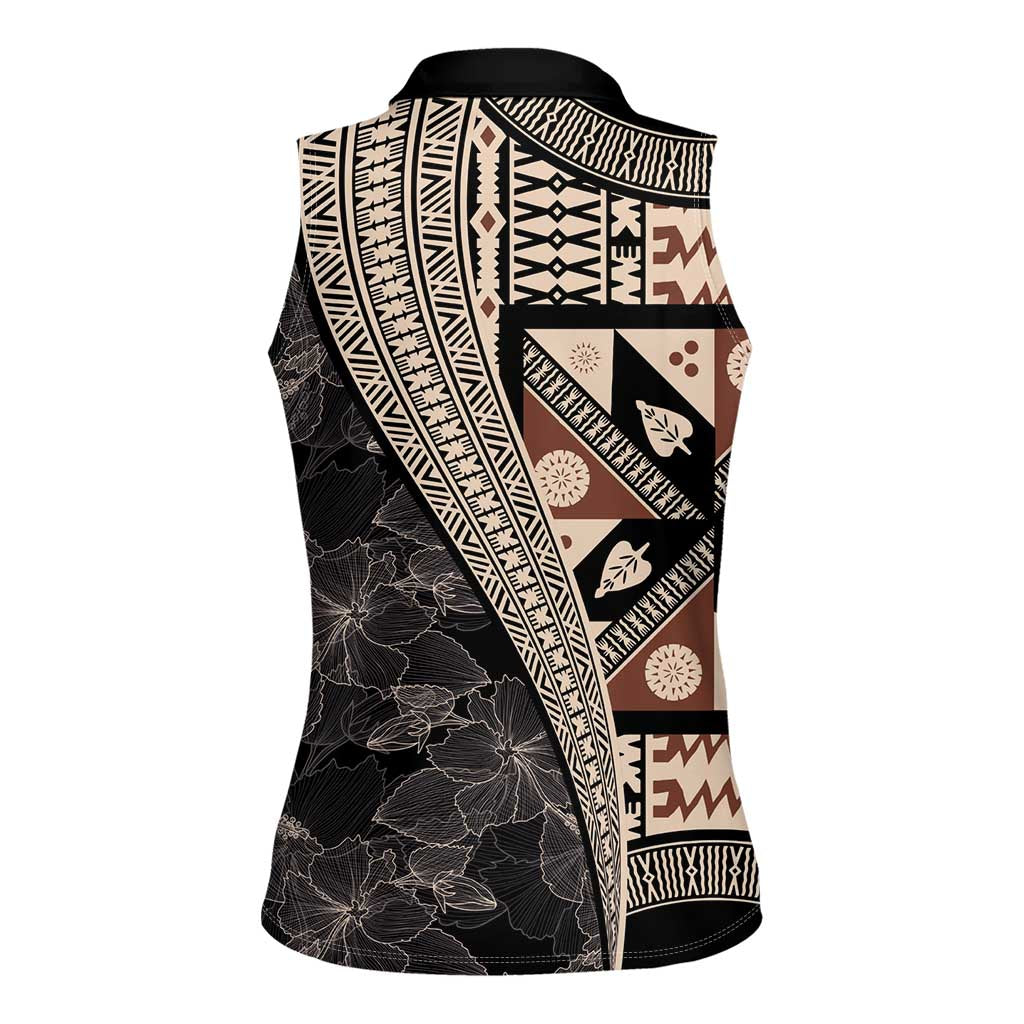 Bula Hibiscus Festival Women Sleeveless Polo Shirt Fijian Masi Pattern Half Style