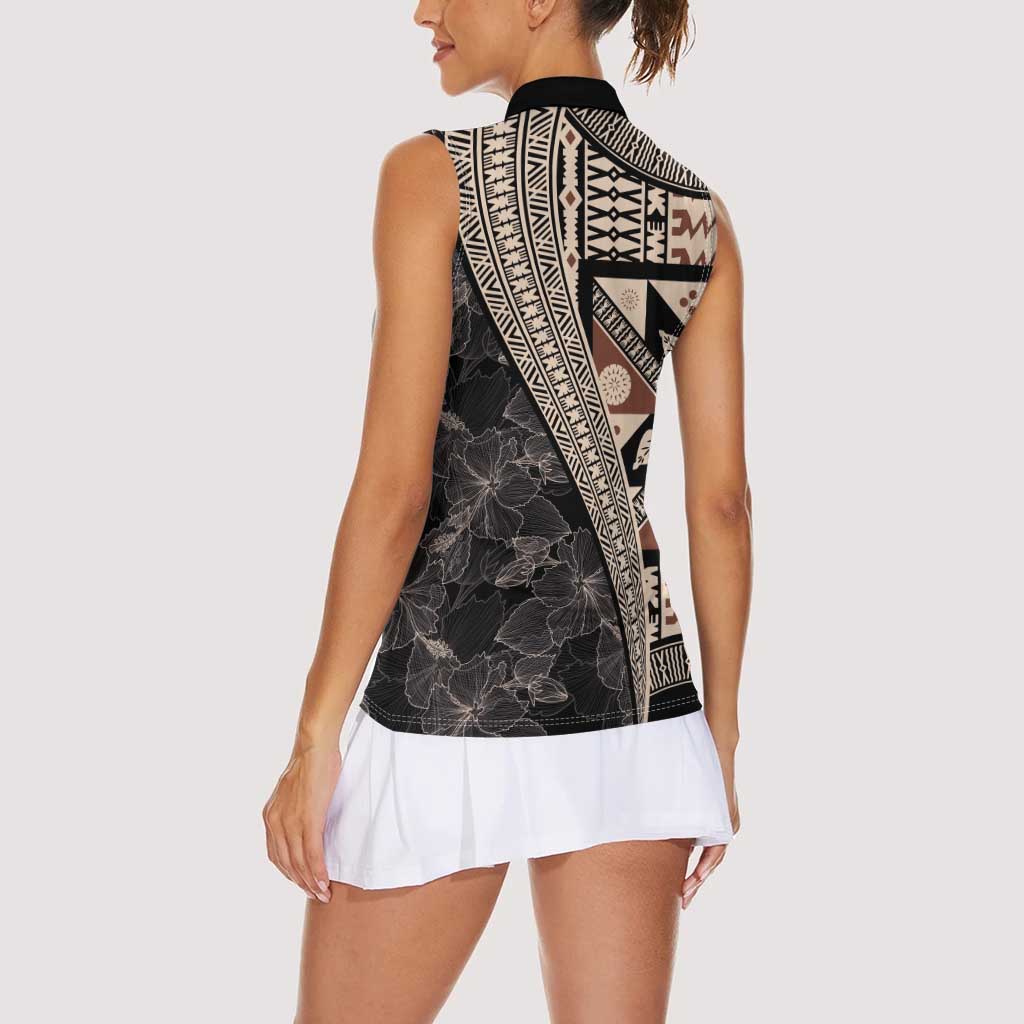Bula Hibiscus Festival Women Sleeveless Polo Shirt Fijian Masi Pattern Half Style