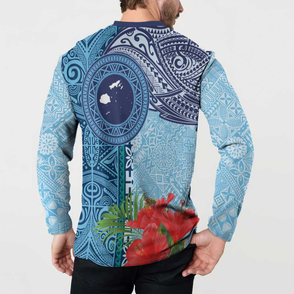 Fiji Day Button Sweatshirt Tapa Pattern and Hibiscus Flower LT03 - Polynesian Pride